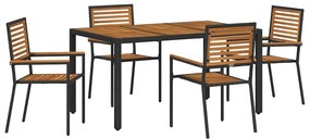 vidaXL Σέτ φαγητού για κήπο 5 pcs Μαύρο 150 x 90 x 75 cm