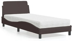 Κρεβάτι με Στρώμα Σκούρο Καφέ 90x200 εκ. Υφασμάτινο