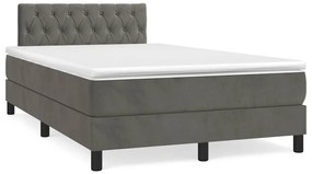 vidaXL Κρεβάτι Boxspring με Στρώμα &amp; LED Σκ.Γκρι 120x190εκ. Βελούδινο
