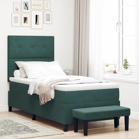 vidaXL Box Spring Κρεβάτι με Μαξιλάρι & Πάγκο Σκούρο Πράσινο 80x200 cm Βελούδο