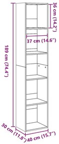 Βιβλιοθήκη Γκρι Σκυροδέματος 40x30x189 εκ. Επεξεργ. Ξύλο - Γκρι