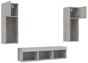 vidaXL Έπιπλα Τοίχου Τηλεόρασης 5 τεμ. LED Γκρι Sonoma από Επεξ. Ξύλο