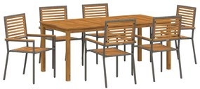 vidaXL Σέτ φαγητού για κήπο 7 pcs Γκρι Πολυ ράταν