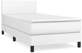 vidaXL Κρεβάτι Boxspring με Στρώμα Λευκό 100x200εκ.από Συνθετικό Δέρμα