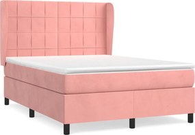 vidaXL Κρεβάτι Boxspring με Στρώμα Ροζ 140x190 εκ. Βελούδινο