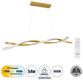 MORALES 61278 Κρεμαστό Φωτιστικό Οροφής Design LED CCT 54W 6048lm 200° AC 220-240V-Εναλλαγή Φωτισμού μέσω Τηλεχειρι Globostar 61278 Χρυσό