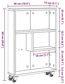 Τρόλεϊ Αποθήκευσης Στενό Sonoma Δρυς 48x13x68 εκ. Επεξ. Ξύλο - Καφέ