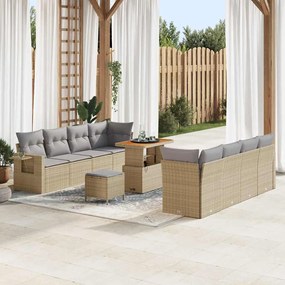 vidaXL Σετ Καναπέ Κήπου με αποθήκευση 11 pcs Μπεζ Πολυ ράταν
