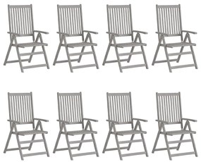 Καρέκλες Κήπου Ανακλινόμενες 8 τεμ. Γκρι από Μασίφ Ξύλο Ακακίας