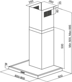 Karag CTW 12 Inox 60 - Επιτοιχη Καμιναδα Κουζινας 60 εκ.
