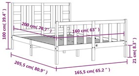 Σκελετός Κρεβατιού Χωρίς Στρώμα 160x200 εκ Μασίφ Ξύλο Πεύκου - Καφέ