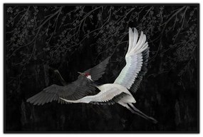 Κάδρο Σε Καμβά Crane 1 018740 122,5x82,5xH4,5cm Black-White Οριζόντιοι Ξύλο, Καμβάς