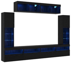 vidaXL Σετ 8 Μονάδων Τηλεόρασης με LED Μαύρη Δρυς Επεξεργασμένο Ξύλο