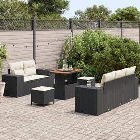 vidaXL Σετ 8 τεμαχίων Καναπέ Κήπου με Μαξιλάρια Μαύρο Πολυ Ρατάν Ακακία