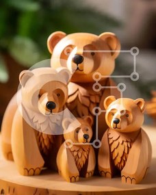 Intra Συλλεκτικό Ξύλινο Παζλ Plywood 4mm - Ξύλινα ειδώλια αρκούδας στη φύση Σε Ξύλινο Κουτί - Διαστάσεις: 10x10 cm – 25 κομμάτια