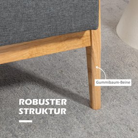 HOMCOM Τριθέσιος Καναπές Ταπετσαρίας, Ξύλο Καουτσούκ, 154,5 x 69,5 x 73 εκ., Γκρι