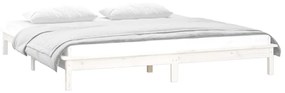 Πλαίσιο Κρεβατιού με LED Λευκό 135 x 190 εκ. Διπλό Μασίφ Ξύλο - Λευκό