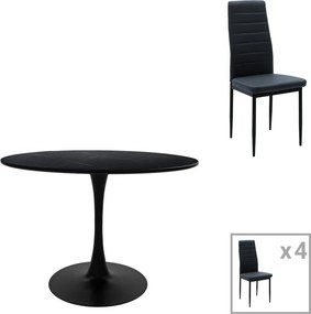 Τραπεζαρία Balou-Parker pakoworld σετ 5τεμ μαύρο-ανθρακί Φ120x73εκ