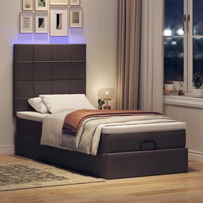 VidaXL Οθωμανικό κρεβάτι με στρώμα & LEDs Σκούρο καφέ 80x200cm ύφασμα