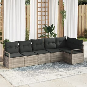 vidaXL Σετ 6 Τεμαχίων Καναπέ Κήπου με Μαξιλάρες Ανοιχτό Γκρι Πολυ Ρατάν