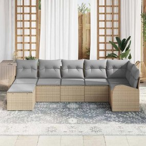 vidaXL Σετ Καναπέ Κήπου με μαξιλάρι 7 pcs Μπεζ Πολυ ράταν
