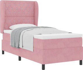 vidaXL Κρεβάτι με ελατήρια με στρώμα Ροζ 190 x 90 cm Βελούδο