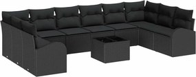 vidaXL Σετ Καναπέ με μαξιλάρι 11 pcs Μαύρο Πολυρατάν