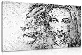 Φανταστείτε τον παντοδύναμο με ένα λιοντάρι σε μαύρο και άσπρο - 120x80
