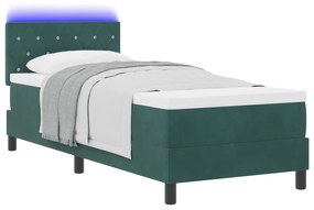 vidaXL Κρεβάτι με Στρώμα & LED Σκούρο Πράσινο 80x200 εκ. Βελούδο