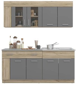 Σύνθεση κουζίνας LEONA 180 Grey oak - Γκρί 180x60x200 εκ. 180x60x200 εκ.