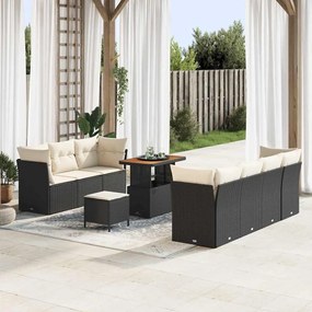 vidaXL Σετ Καναπέ Κήπου 10 pcs Μαύρο και κρεμ 90 x 55 x 71 cm