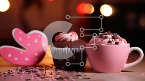 Σετ των 2 Intra Συλλεκτικό Ξύλινο Παζλ Plywood 4mm - Cupcakes και καφές σε ένα τραπέζι Σε Ξύλινο Κουτί - Διαστάσεις: 10x10 cm – 25 κομμάτια