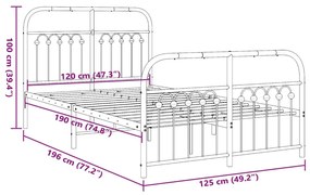 Πλαίσιο Κρεβατιού με Κεφαλάρι&amp;Ποδαρικό Μαύρο 120x190εκ. Μέταλλο - Μαύρο