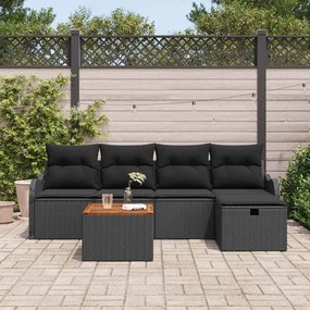 vidaXL Σετ Καναπέ Κήπου με μαξιλάρι 6 pcs Μαύρο Πολυ ράταν
