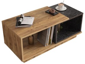 COFFEE TABLE TELES  MELAMINE IN NATURAL WOOD &amp; BLACK MARBLE COLOR 100x45x42Hcm.