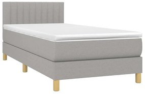 Κρεβάτι Boxspring με Στρώμα Ανοιχτό Γκρι 90x190 εκ. Υφασμάτινο - Γκρι