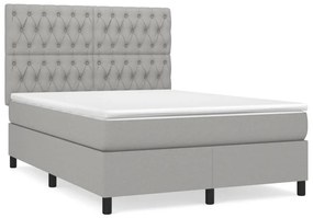 vidaXL Κρεβάτι Boxspring με Στρώμα Ανοιχτό Γκρι 140x190 εκ. Υφασμάτινο