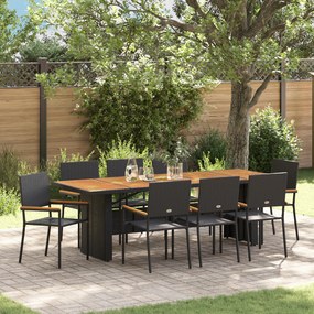 vidaXL σετ κήπου 9 τεμαχίων από μαύρο πολυ rattan