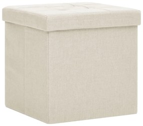 vidaXL Πτυσσόμενο Σκαμπό Αποθήκευσης Λευκό Κρεμ από Συνθετικό Λινό