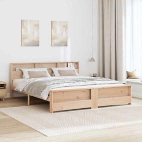 vidaXL Σκελετός Κρεβατιού με ράφι Καφέ 200 x 200 cm Στερεό πεύκο