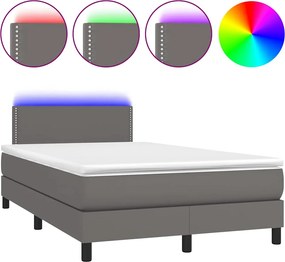 vidaXL Κρεβάτι Boxspring με Στρώμα &amp; LED Γκρι 120x190 εκ. Συνθ. Δέρμα