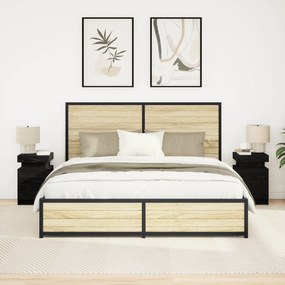vidaXL Κομοδίνο με Φώτα LED 2 τμχ Μαύρο Δρυς 35x39x55 εκ