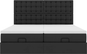 vidaXL Οθωμανικό κρεβάτι με στρώματα &amp; LEDs Μαύρο Faux Leather