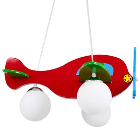 GloboStar® AIRPLANE 01575 Μοντέρνο Κρεμαστό Παιδικό Φωτιστικό Οροφής Τρίφωτο 3 x E27 Φιγούρα Πολύχρωμο Ξύλινο Μ51 x Π49 x Υ26cm