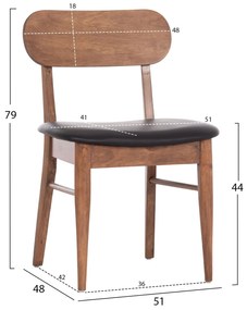 Καρέκλα Τραπεζαρίας SEKOR σε Καρυδί RUBBERWOOD - Μαύρο PU 51x48x79Υεκ. 2αδα 51x48x79 εκ.