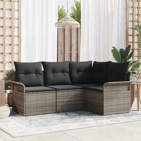 vidaXL Σετ Καναπέ Κήπου με μαξιλάρι 4 pcs Γκρι Πολυ ράταν