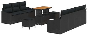 vidaXL Σετ Καναπέ Κήπου με μαξιλάρι 10 pcs Μαύρο συνθετικό ρατάν