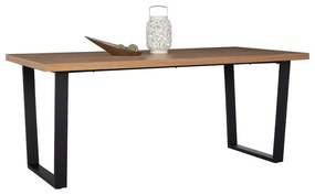 Τραπέζι Στυλ Ρουστίκ HM9012 180x90x75cm Με Καπλαμά 40mm Oak Natural-Black Metal,Wood