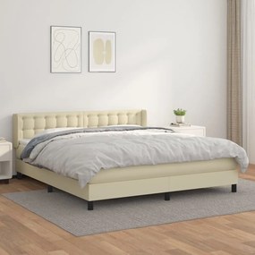 vidaXL Κρεβάτι Boxspring με Στρώμα Κρεμ 180x200 εκ. Συνθετικό Δέρμα