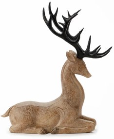 XMAS WOODY DEER 2 DECO POLYRESIN ΚΑΦΕ ΜΑΥΡΟ 30x15xH34cm